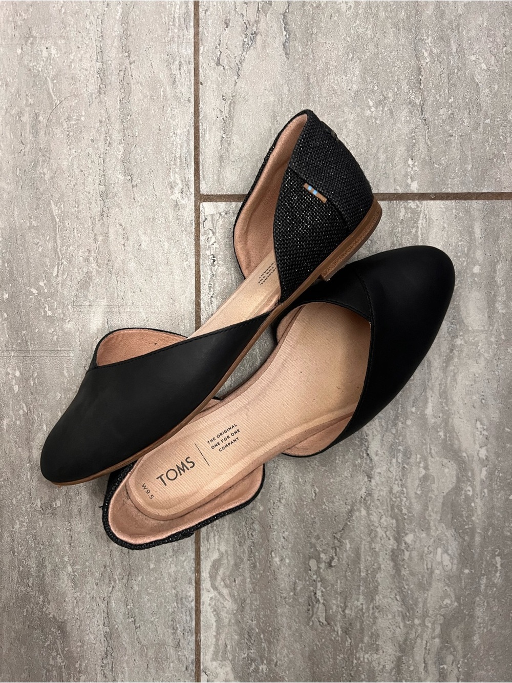 TOMS Black D'Orsay Flats with Textured Heel